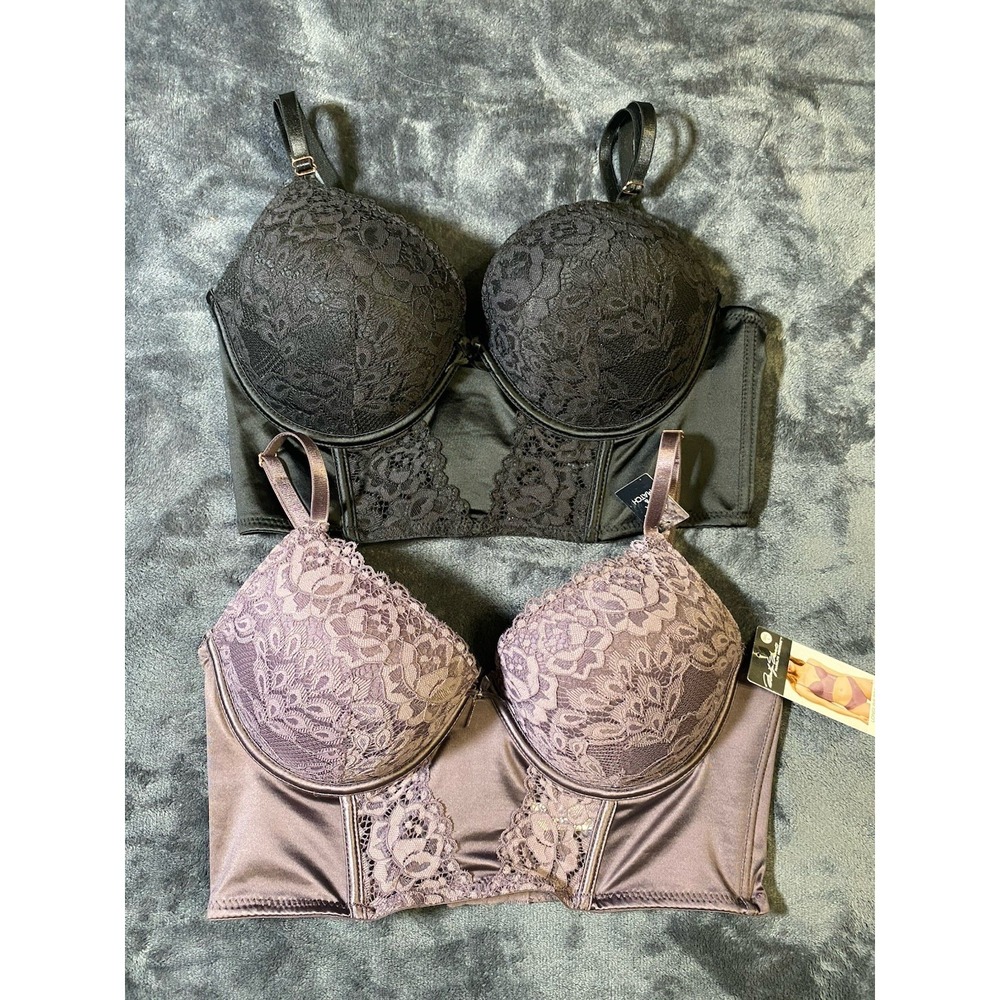 Marilyn Monroe Intimates Longline Bra Lot Of 2 36C Black Purple Lace Underwire